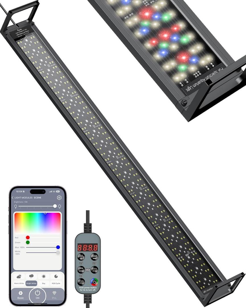 Pawfly Aquarium Light for Plants, 42 W Bluetooth Fish Tank Light, Full Spectrum Aquarium Lights for 48"-54" Fish Tanks, Extendable 24/7 LED Lights with Timer Modes & Adjustable Brightness (App control)
