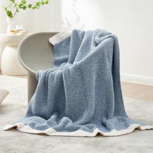 Snuggle Sac Blue Throw Blankets for Couch, Reversible Super Soft Warm Blankets Cozy Knit Blanket Fuzzy Plush Throws for Sofa, Bed, Gift, Heather Blue, 50 x 60 inches (Throw(50"x 60"))