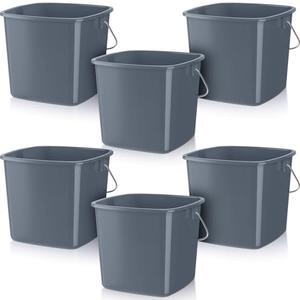 Zhehao 6 Pcs 3 Quart Bucket for Cleaning Small Sanitizer Bucket for Restaurant Square Plastic Pail with Handles for Home, Offices, Commercial Use, Food Service(Gray)