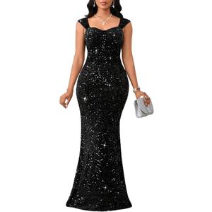 dasmzper Women Sexy Sequin Off Shoulder Bodycon Evening Maxi Dress S