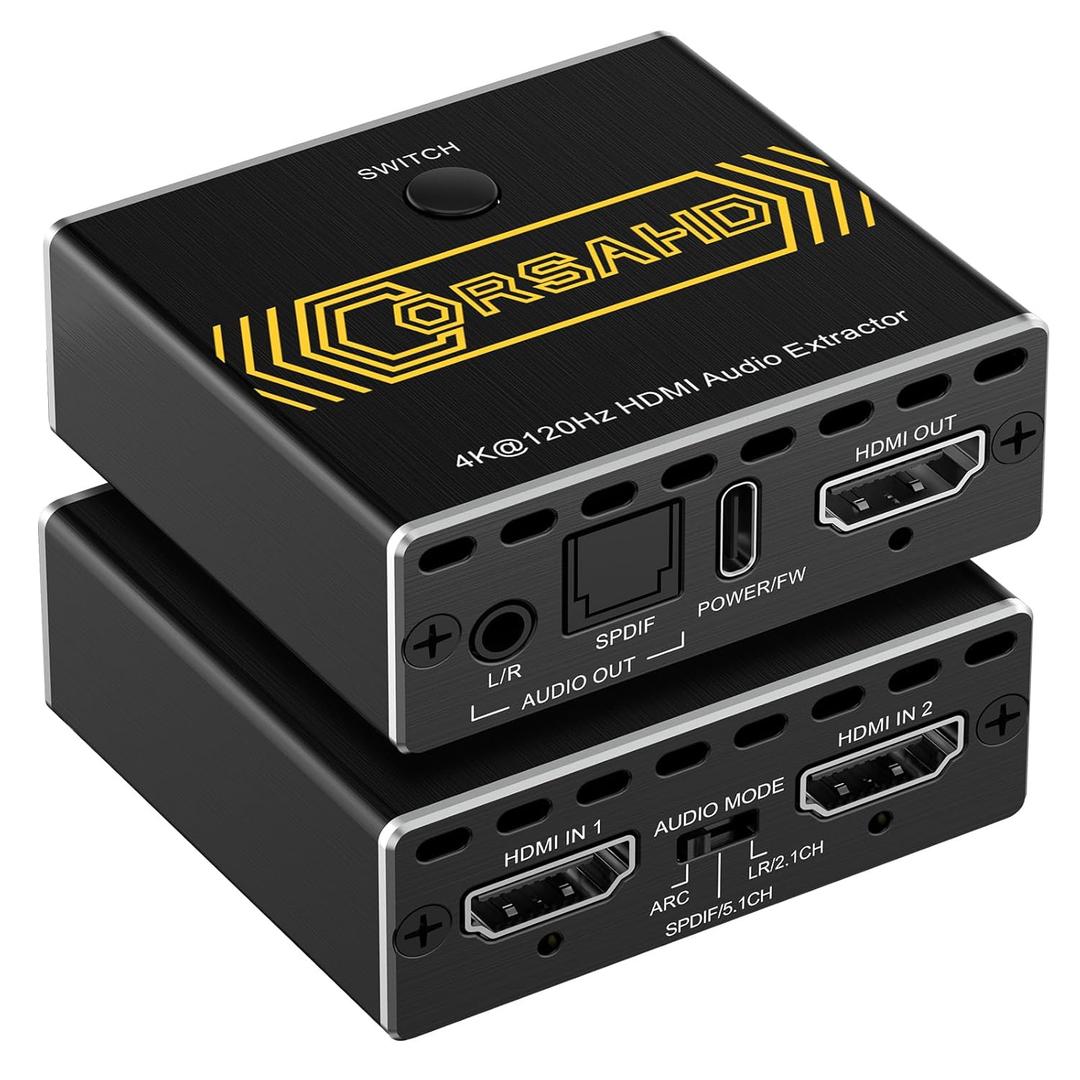 8K@60Hz 4K@120Hz HDMI2.1 Audio Extractor 2 in 1 Out Switch,48 Gbps,HDCP 2.3, SPDIF 5.1Ch,L/R 2.1Ch,Supports,ARC TV Apps,VRR,ALLM,HDCP Bypass,HDR,Dolby Vision Atmos,Soundbar,Graphics Card 8K@60Hz 4K@120Hz HDMI2.1 Audio Extractor 2 in 1 Out Switch,48 Gbps,HDCP 2.3, SPDIF 5.1Ch,L/R 2.1Ch,Supports,ARC TV Apps,VRR,ALLM,HDCP Bypass,HDR,Dolby Vision Atmos,Soundbar,Graphics Card