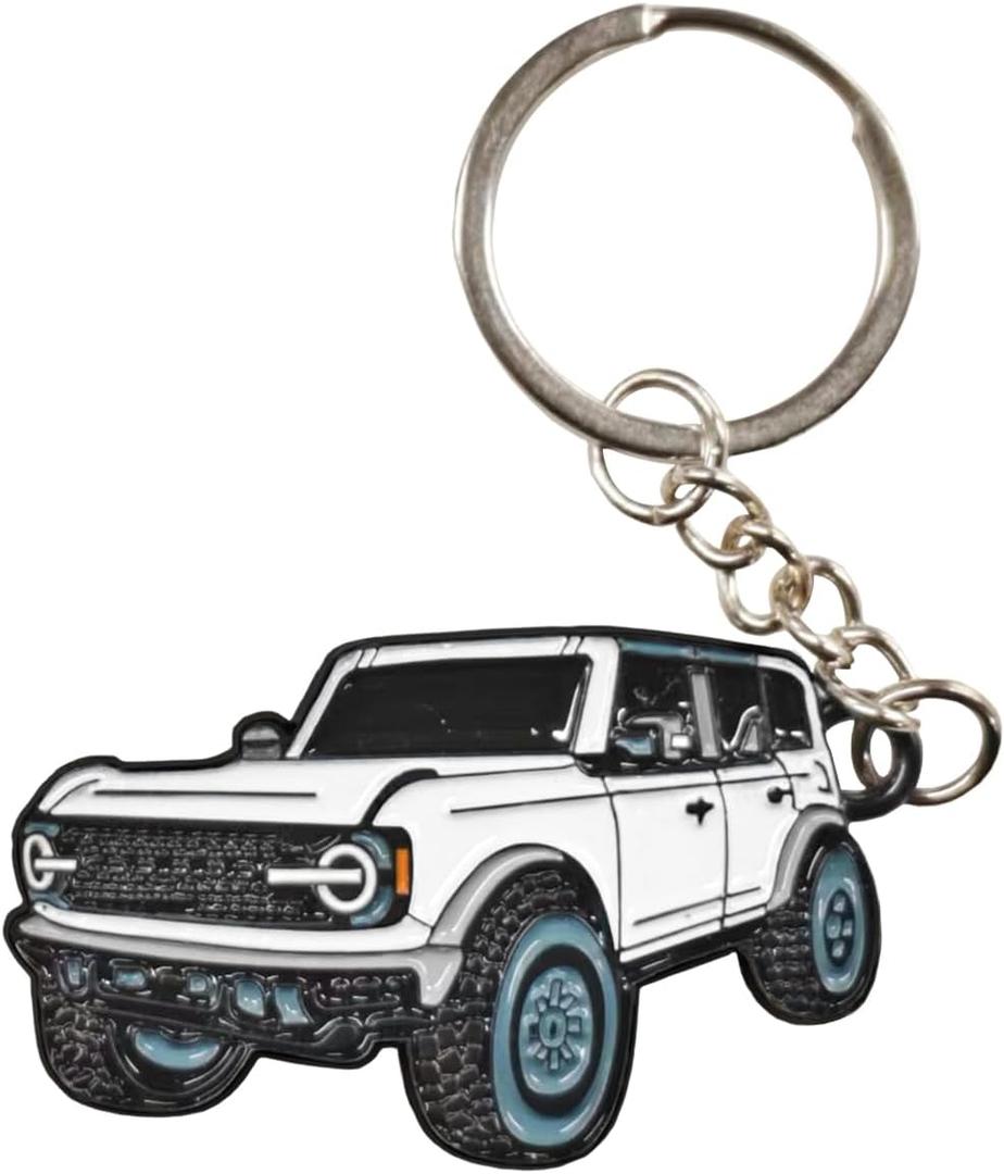 4 x LAINLOY Bronco Car Keychain, Car Fob Cover Cool Mods Accessories, 4-Door Auto Key Fob Holder Compatible with Bronco 2021 2022 2023 (White)