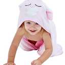 HIPHOP PANDA Hooded Towel - Rayon Made from Bamboo, Bath Towel with Bear Ears for Newborn, Babie, Toddler, Infant - Absorbent Large Baby Towel - Pink Rabbit, 30 x 40 Inch