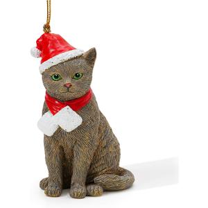 Cat Christmas Ornament for Christmas Tree Decorations, Holiday Christmas Tree Ornament Resin Figurine Collectible Gifts for Cat Lovers, Decorative Hanging Ornament for Christmas Decorations