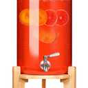Glass Beverage Dispenser with Bamboo Stand 6.7 In and Lid, Iced 2.9 Gallon Drink Server with Spigot, Large Thick Glass Drink Dispenser for Parties, Hotels, Restaurants, Homes