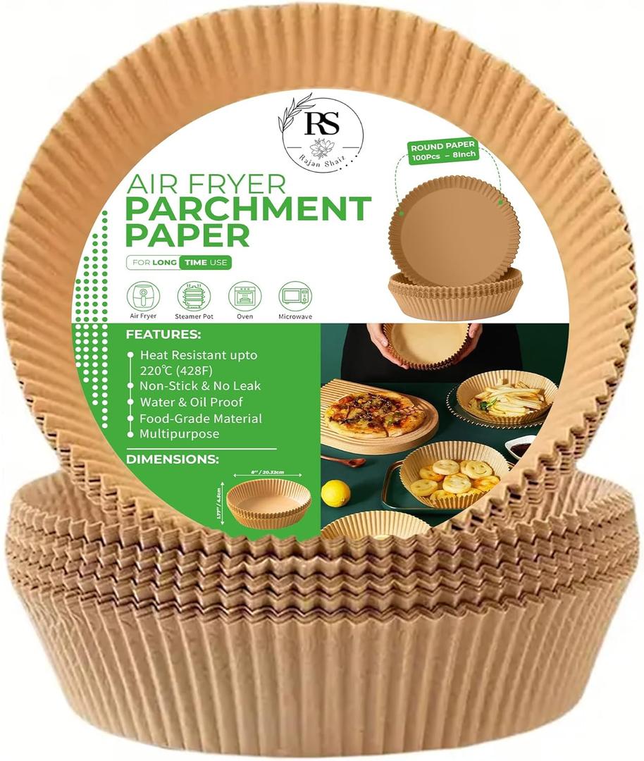 Air Fryer Liners Disposable Air Fryer Parchment Paper Liners Non Stick Oil Resistant Heat Safe Air Fryer Liners for 2-8 QT Air Fryer Cooking Baking Accessories
