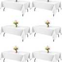 Niuara White Fabric Rectangle Table Cloth - 6 Pack, 60" × 102" Washable Tablecloth for 5FT Tables, Wrinkle-Resistant & Heat-Proof Table Cover for Weddings, Dinners & Parties