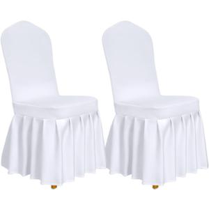 Vencede Dining Room Chair Covers with Skirt 2pcs Stretch Parsons Slipcovers with Skirt Washable Universal Parson Chair Protector for Dining Room, Hotel, Ceremony, Party(White)