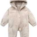 UVIPC Newborn Baby Bear Fleece Outfit Footie Jumpsuit Winter Romper Snowsuit outfit Bear Suit Warm Hooded Outfits 50 cm/3M