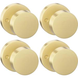 goldenwarm 4 Pcs Gold Dummy Door Knobs, Heavy Duty Zinc-Alloy Brushed Gold No-Turning Interior Door Knobs, Brushed Brass Indoor Doorknobs for Hallway, Inactive Half Dummy Door Knob