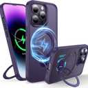 360Rotatable Magnetic Ring for iPhone 14 Pro Max Case Compatible with MagSafe [Non-slip Texture Edge][Built-in Kickstand][Military Shockproof]Translucent Matte Soft Silicone Bumper Slim,Purple