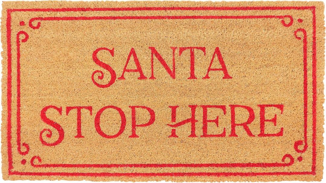 KAF Home Holiday Coir Doormat with Heavy-Duty, Weather Resistant, Non-Slip PVC Backing | 17 by 30 Inches, 0.6 Inch Pile Height | Perfect for Indoor and Outdoor Use (Santa Stop Here)