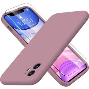 Designed for iPhone 11 Case with Screen Protector - Upgraded Camera Lens Protector - Soft Full Coverage Liquid Silicone Cover - Scratch-Proof Protective Phone Case 6.1 inch - Dull Purple