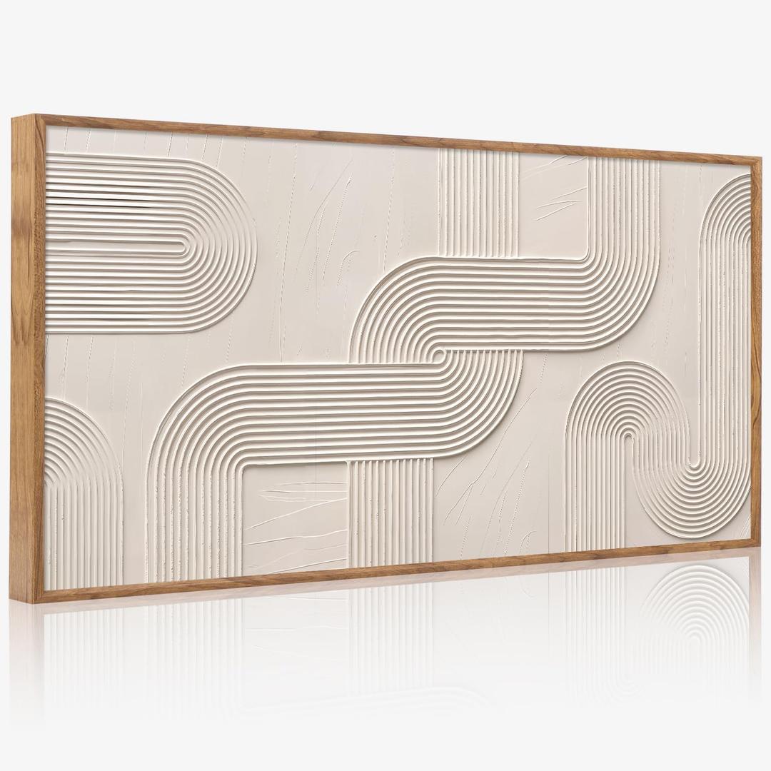 CHDITB 3D Horizontal Geometric Arch Wall Art, Neutral Impasto Wall Decor, 40"L x 20"W