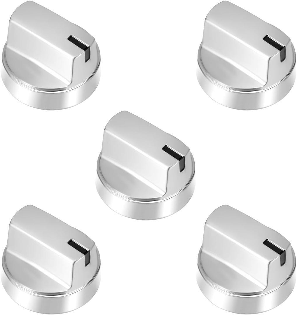 Beolisave 5 Pack WB03X29315 Stove Knob Replacement, Stainless Steel KIP 5U06 191D9233 Cooktop Control Knobs Compatible with Gas Range Burner JGP5030SL1SS JGP5030SLSS JGP5036SL1SS JGP5036SLSS