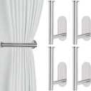 Groleca Adhesive Curtain Holdbacks - 4 Pack No Drill Tie Backs Hooks for Drapes, Damage-Free Wall Mounted Curtain Holders with Strong Adhesive (Silver)