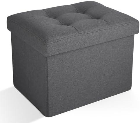 Docvania Small Folding Storage Ottoman, Foot Rest Stool Short Ottoman, Foot Rest for Couch, Footrest Stool Seat for Bedroom and Living Room, Padded with Thick Sponge, 16X12X12in Dark Grey