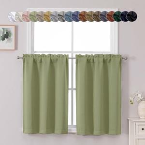 Chyhomenyc Sage Green Short Blackout Curtains 36 Inch Length, Small Kitchen Curtain Tier Rod Pocket Half Window Curtains for Bathroom Basement Cabinet Camper RV Bunk, 2 PCS, Each 30" Wx36 L