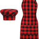 SATINIOR 2 Pcs Chef Costume for Women Men Chef Hat Apron Set for Adult Baker Apron Hat for Cooking Cosplay(Red, Black,Plaid Style)