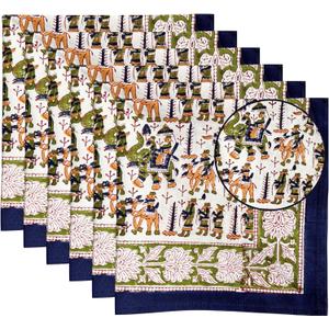 Hand Block Cloth Napkins Set Of 6  Elegant Cotton Napkins For Dinner, Weddings, Reusable Everyday Use  Decorative Floral Napkins Everyday For Kitchen & Home Decor (6, Procession Block, 20X20 Inches)