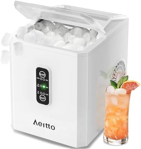 Aeitto Ice Makers Countertop, 9 Ice Cubes Release in 6 Mins, 26Lbs/24H, 2 Sizes of Bullet Ice Machine,Self-Cleaning Portable Ice Maker with Ice Scoop and Basket for Home Kitchen Office Bar RV, White