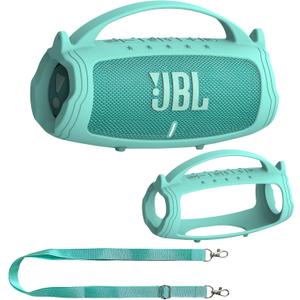 JCHPINE Silicone Cover Case for JBL Charge 5 Portable Bluetooth Speaker, Protective Skin Holder for JBL Charge 5 Speaker Accessories (Teal Case, NOT Fit Wi-Fi Version)