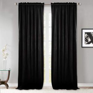 StangH Black Velvet Curtains 96 inches Long - Blackout Thermal Insulated Drapes Energy Smart Repel Summer Hot & Winter Cold Privacy Panels for Home Theater, Black, 52 x 96 inches, 2 Pcs (Neutral Series - Black)