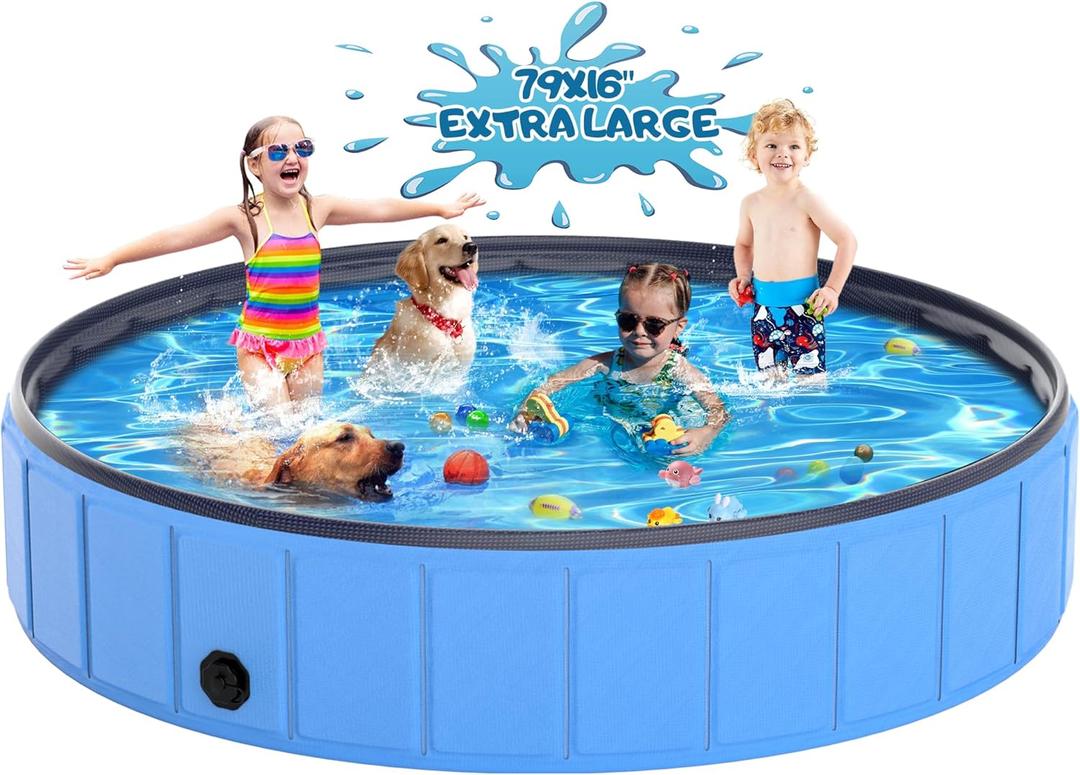 79x16'' Large Dog Pool, Foldable Plastic Pool for Large Dogs,1mm Durable and Collapsible Pet Bathing Tub Portable Outside Swimming for Kiddie and Dogs