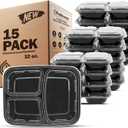 Freshware Meal Prep Containers [15 Pack] 3 Compartment with Lids, Food Containers, Lunch Box, Stackable, Bento Box, Microwave/Dishwasher Safe (32 oz)