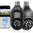WESECUU Light Bulb Security Camera -5G& 2.4GHz WiFi 2K Security Cameras Wireless Outdoor Motion Detection and Alarm,Two-Way Talk,Color Night Vision,Human Detection, Bulb Camera Compatible with Alexa, Black, 2K/2-Pack