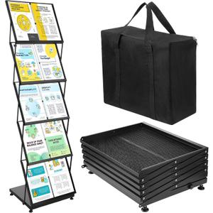 AmazingSpark Brochure Display Stand 5-Tier Foldable Magazine Rack Portable Double A4 Size Literature Brochure Holder Magazine Rack Metal 10 Pockets with Carrying Bag for Trade Show Exhibition Office
