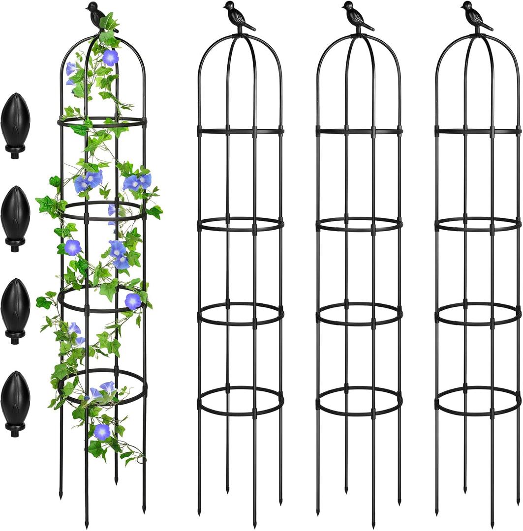4 Pack 6 ft Garden Obelisk Trellis for Climbing Plants Outdoor Rustproof Rose Pots Tall Tower Metal Garden Trellis for Outdoor Indoor Vines Flower Plants Support(Black)