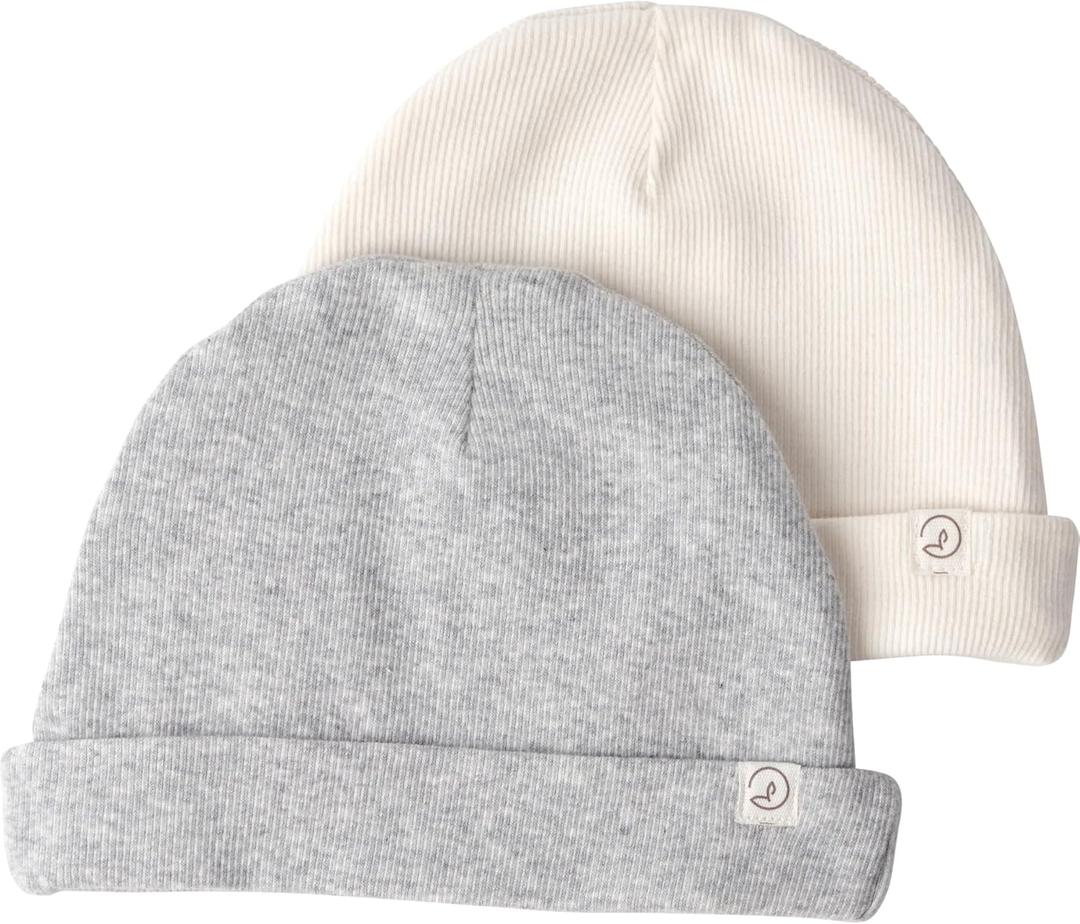 Little Planet by Carter's Unisex-Baby 2-Pack Caps Made with Organic Cotton (3-9 Months, Sweet Cream, Heather Grey)