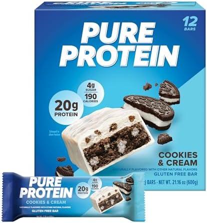 Pure Protein Cookies And Cream Protein Bars – 20g Protein, 3g Sugar, 190 Calories (12 count) Low Sugar* High Protein Snack - Gluten Free - Perfect for a Healthy Snack BB 17 Dec 2025