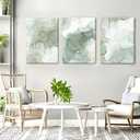 Green Wall Art Set of 3,Abstract Sage Green Wall Decor Living Room, Gold Green Beige Marble Large Framed Canvas Wall Art Mid Century Modern Art Pictures, Boho Green Aesthetic Wall Decor Bedroom Bathroom Office,16x24inch