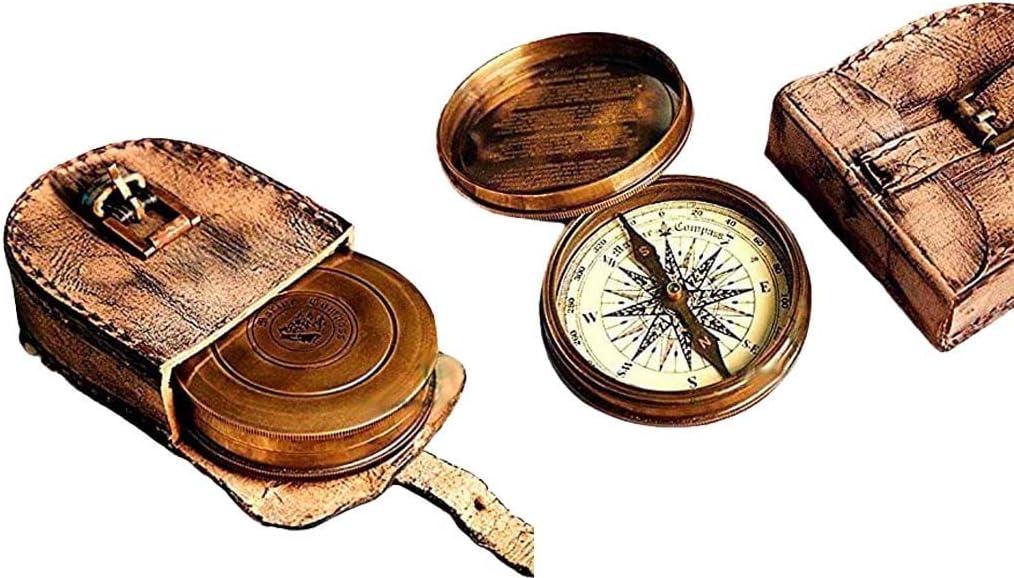 2.5" Robert Frost Poem Compass with Handmade Leather Carry Case Free Rustic Vintage Home Decor Gifts