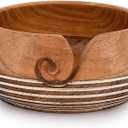 EDHAS Yarn Storage Acacia Wood Hand Made by Indian Artisans Yarn Bowl for Crocheting & Knitting (6" x 6" x 3'')