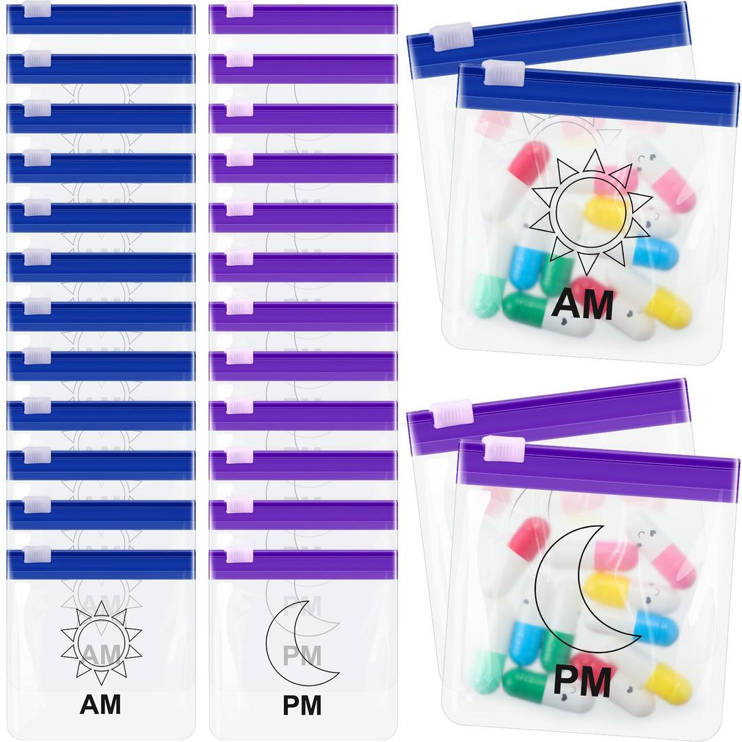 24 Pieces Pill Pouch Bags Zippered Set Reusable Translucent Medicine Organizer Sealing Travel Plastic Bags with Slide Lock for Storage(Purple, Blue)
