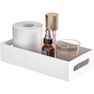 White Toilet Basket Tank Tray, Acrylic Bathroom Basket, Back of Toilet Organizer for Paper Storage, Anti-slip and Moisture-proof