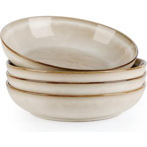 AmorArc 8.5'' Large Pasta Bowls, 36oz Ceramic Salad Serving Bowls Set of 4 for Kitchen, Wide Stoneware Bowls for Pasta,Salad,Fruit,Bread, Microwave Safe, Cappuccino