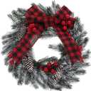 Christmas Wreath, 11.8Inch Christmas Wreath for Front Door with Pine Cones, Berry Clusters, Frosted Branches - Artificial Door Wreath for Wall, Window, Porch, Indoor, Outdoor Decor