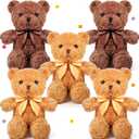 HyDren 5 Pcs Bears Stuffed Animal Soft Plush Toys Valentine 12 Inches Cute Small Shaggy Bear with Hoodie Bow Tie for Kids Boys Girls Baby Shower Birthday Party(Bow Tie Style,Dark Brown, Light Brown)