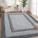 RUGSREAL Large Bedroom Rug 6x9 Machine Washable Rug Braided Print Boho Accent Throw Floor Cover Farmhouse Rustic Carpet Geometric Bordered Braided Carpet for Living Room Home Office, Grey