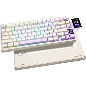 YUNZII AL80 Wireless Mechanical Keyboard,Full Aluminum CNC, Smart LCD Display,Hot Swappable Gasket Mount 75% Layout with Knob,BT/2.4G/USB-C,QMK/VIA Support for Win/Mac (Beige, Cocoa Cream V2 Switch)
