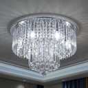 K9 Crystal Chandelier Flush Mount Ceiling Light,Modern Round Raindrop Crystal Chandeliers Light Fixtures Chrome Silver Lamp for Foyer Bedroom Living Dining Room Entryway,6-Light D22 x H13