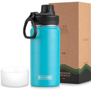 koodee Water Bottle for Kids-16 oz Stainless Steel Vacuum Insulated Sports Water Bottle for Black to School, Reuasble Metal Wide Mouth Water Flask for Girls Boys- BPA Free (Sky Blue)