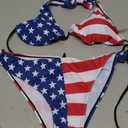 Lych eare Women Bikini Sets 2 Piece Red White and Blu Sexy Brazilian Sling Halter String Triangle American Flag Thong Swimsuit (American-XL)