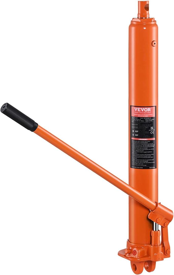 VEVOR Hydraulic Long Ram Jack, 8 Ton Engine Hoist Cylinder with Single Piston Pump and Clevis Base, Hydraulic Ram Cylinder for Engine Lift Hoists, Hydraulic Garage/Shop Cranes, Mechanical, Farm