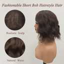Wigs for Women Short Bob Wig with Bangs, Synthetic Wavy Curly Black Hair Wigs for Black Women, Natural Looking Textured Short Wigs for Daily Use. (Dark Brown)