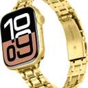 HITZEE Thin Metal Bands Compatible with Apple Watch Band 49/46/45/44/42mm, Slim Stainless Steel Band Strap for Women Compatible for iWatch Ultra 3/2/1 SE3-1 Series 11 10 9 8 7 6 5 4 3 2 1, Gold